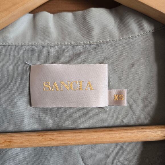 Anthropologie Sancia Annika Shirt Celadon Green Button Front Flare Sleeve Top XS - Picture 7 of 8